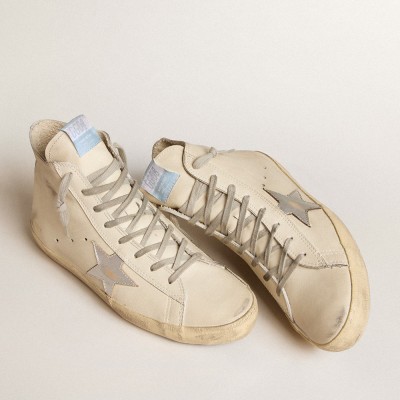 Golden Goose Francy Penstar In White Leather With Silver Metallic Leather Star GMF00113.F005985.11881