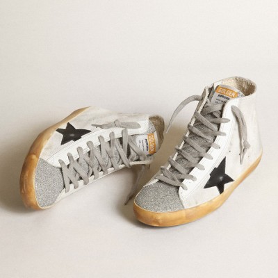 Golden Goose Francy In White Suede With Black Leather Star GWF00113.F003367.10250