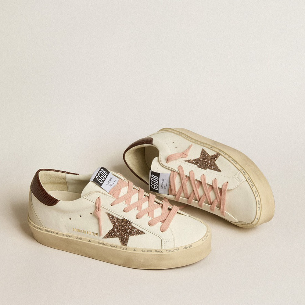 Golden Goose Hi Star LTD With Glitter Star And Brown Lizard-print Heel Tab GWF00119.F005121.11648