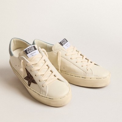 Golden Goose Hi Star LTD With Hazelnut Glitter Star And Light Blue Suede Heel Tab GWF00118.F005900.11864