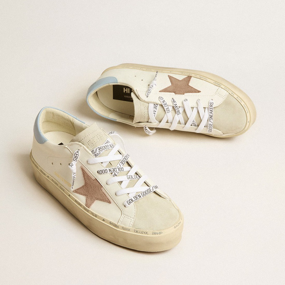 Golden Goose Hi Star LTD With Pink Suede Star And Light Blue Leather Heel Tab GWF00118.F005119.11647