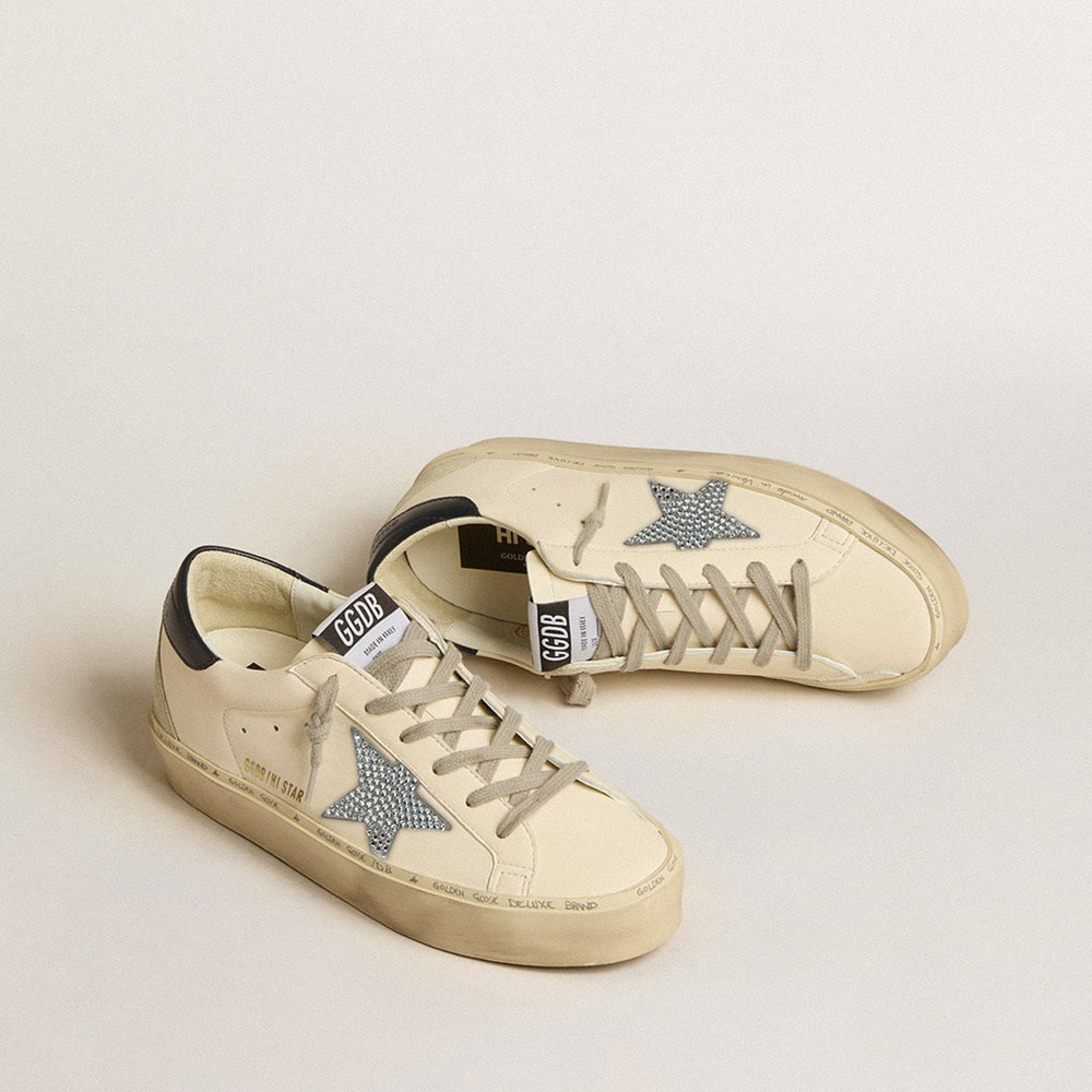 Golden Goose Hi Star In Nappa With Swarovski Crystal Star And Dark Blue Leather Heel Tab GWF00119.F005118.11506