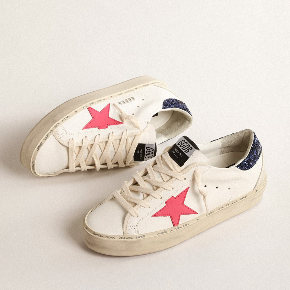 Golden Goose Hi Star With Fuchsia Leather Star And Blue Glitter Heel Tab GWF00119.F004557.11492