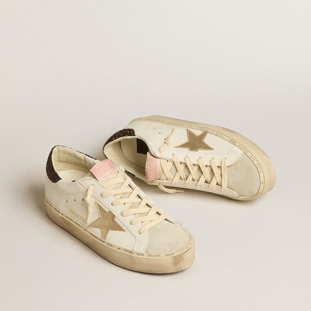 Golden Goose Hi Star With Platinum Metallic Leather Star And Glitter Heel Tab GWF00118.F005115.11271