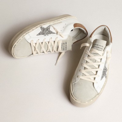 Golden Goose Hi Star With Silver Glitter Star And Dove-gray Nubuck Heel Tab GWF00118.F003976.11354