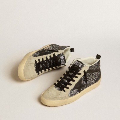 Golden Goose Mid Star LTD In Black Glitter With Black Leather Star And Flash GWF00122.F005215.90184