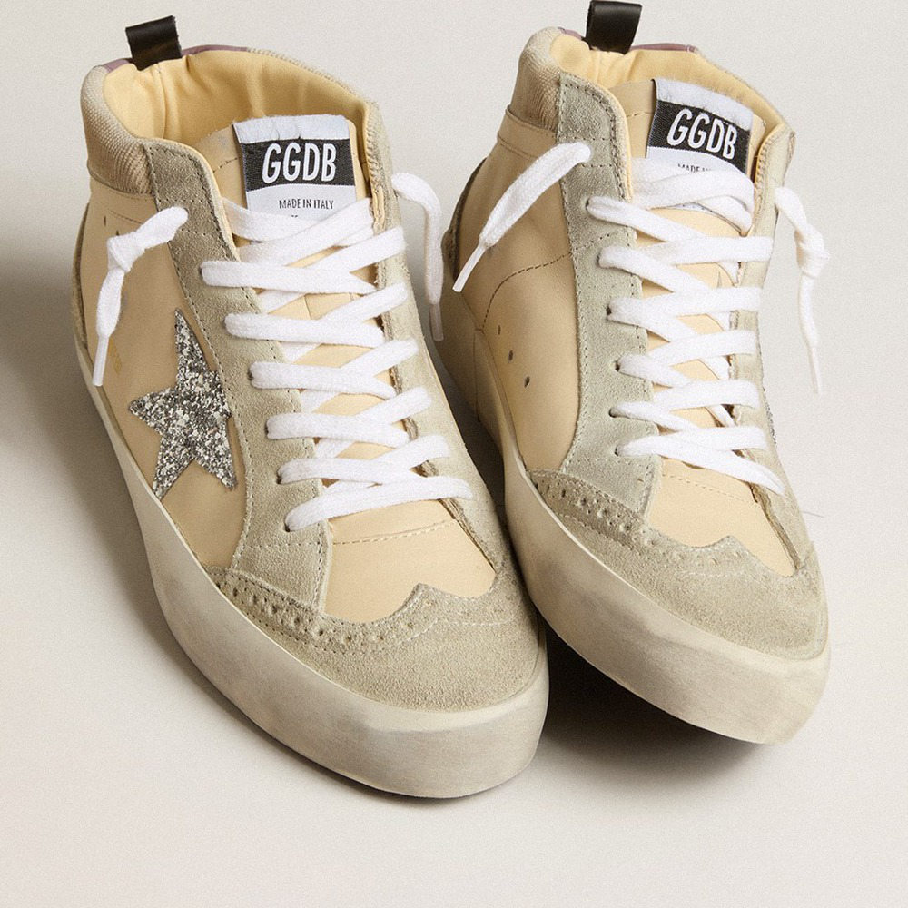 Golden Goose Mid Star LTD In Leather And Corduroy With Silver Glitter Star GWF00123.F003902.11338