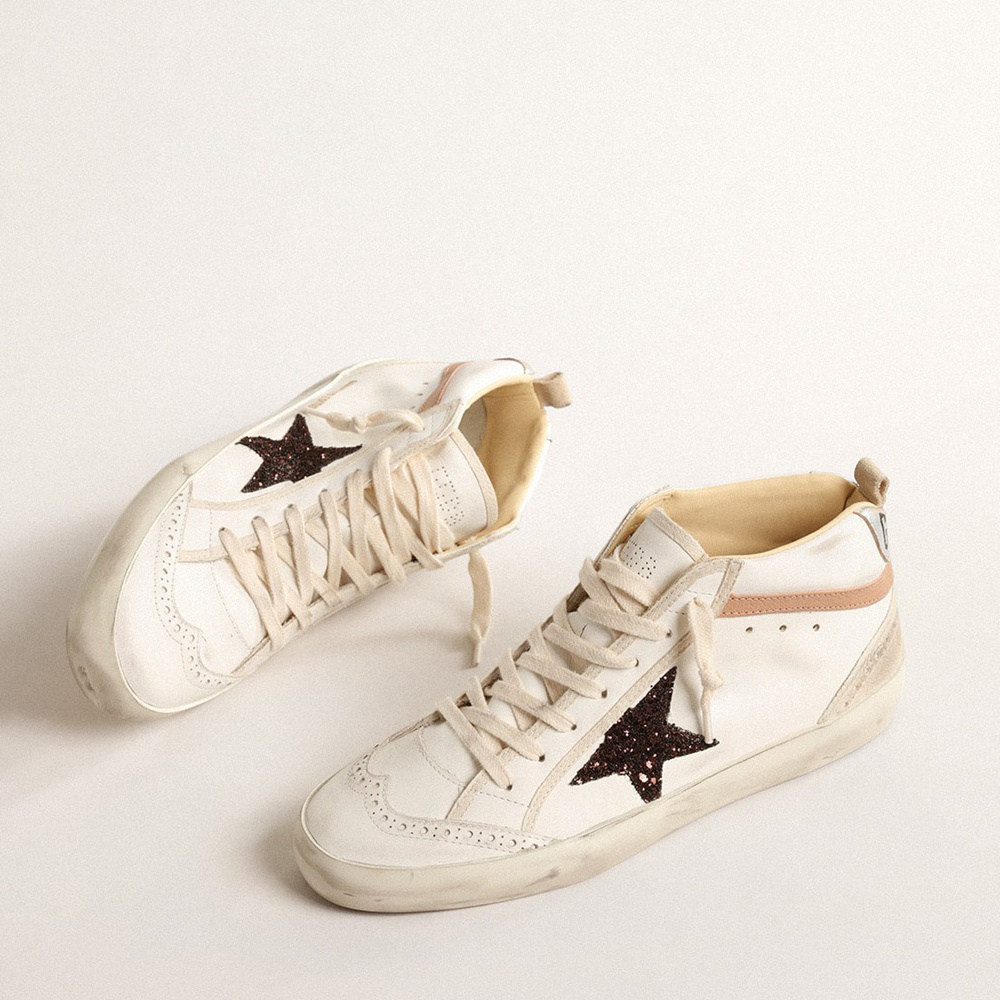 Golden Goose Mid Star LTD In Nappa With Glitter Star And Nude Leather Flash GWF00122.F004529.11489