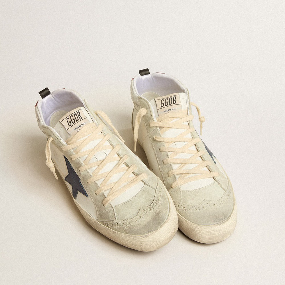 Golden Goose Mid Star LTD With Blue Leather Star And White Nappa Leather Flash GMF00123.F005183.82504