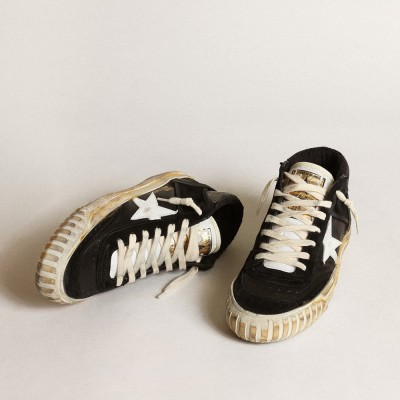 Golden Goose Mid Star In Black Nappa And Suede With White Leather Star GWF00408.F003450.80203