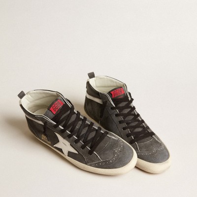 Golden Goose Mid Star In Black Suede With White Leather Star And Silver Flash GMF00123.F005184.90167