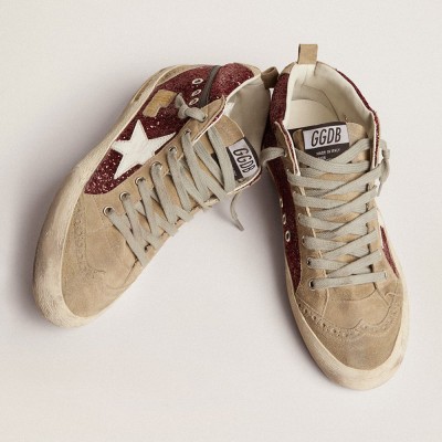 Golden Goose Mid Star In Burgundy Glitter With Gray Inserts And White Star GWF00122.F002626.81553