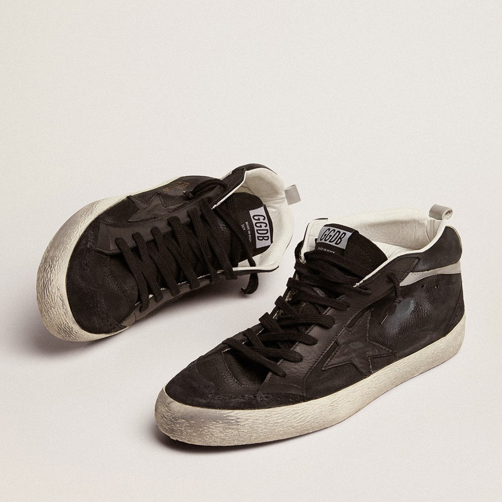 Golden Goose Mid Star In Nubuck With Black Leather Star And Silver Flash GMF00122.F003048.90178