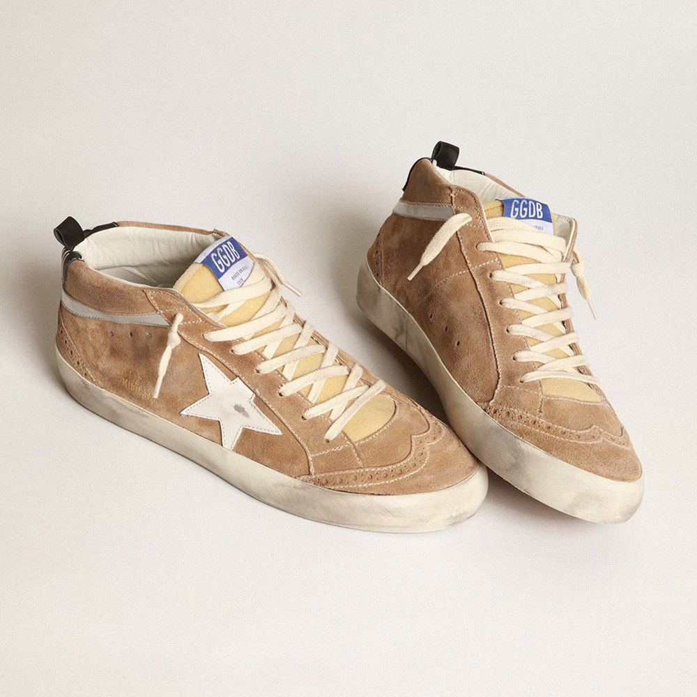 Golden Goose Mid Star In Tobacco-colored Suede With White Leather Star GMF00122.F003767.55510