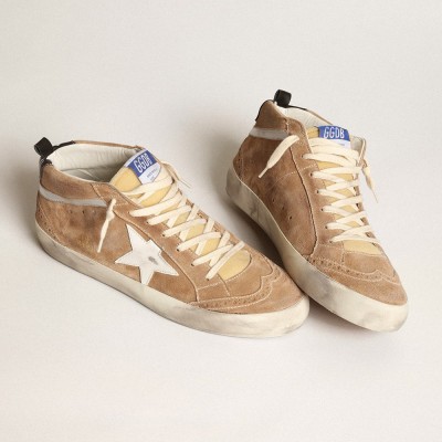 Golden Goose Mid Star In Tobacco-colored Suede With White Leather Star GMF00122.F003767.55510