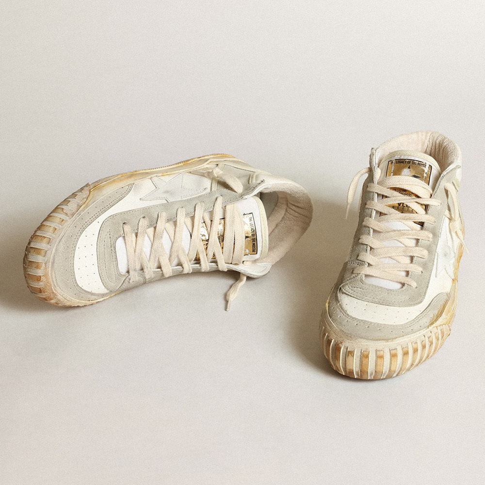 Golden Goose Mid Star Sneakers With Ice-gray Suede Inserts And White Leather Star GWF00408.F003449.10276