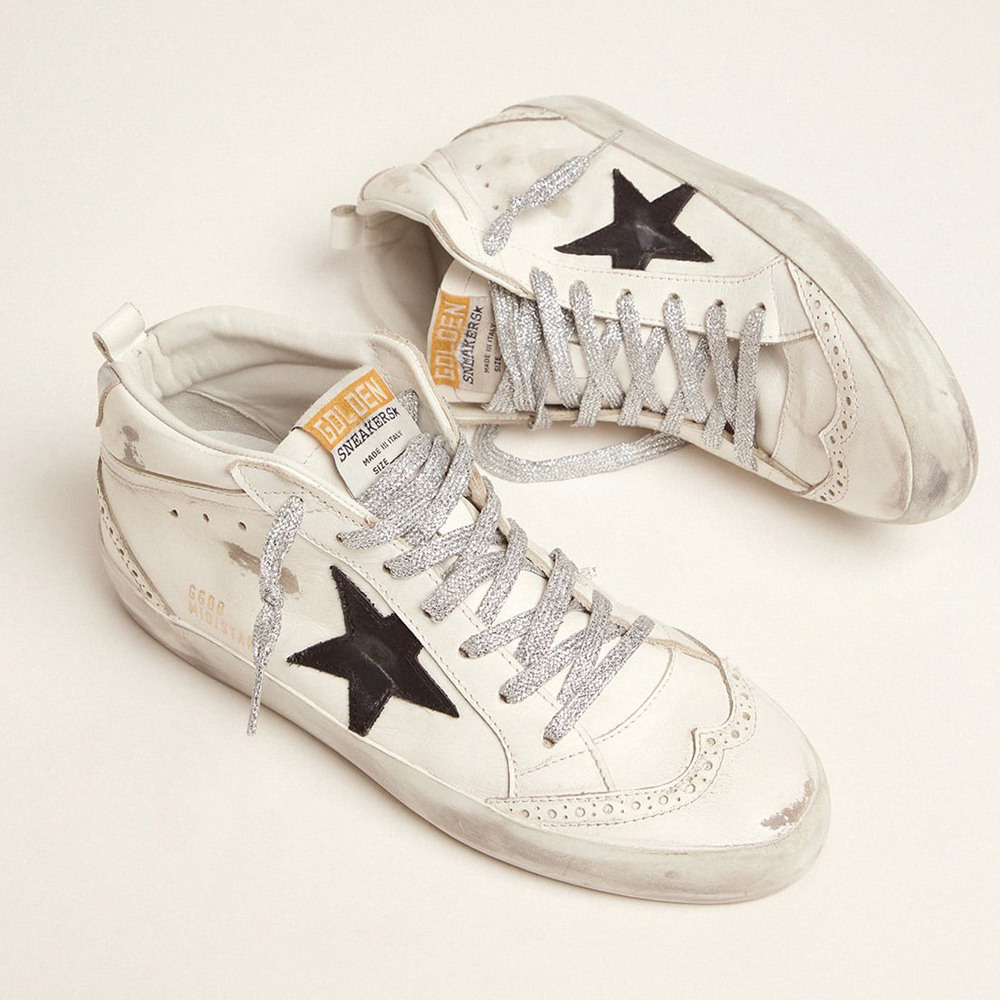 Golden Goose Mid Star With Laminated Heel Tab And Glitter Laces GWF00122.F001249.10238