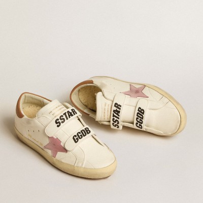 Golden Goose Old School In Nappa Leather With Pink Leather Star And Beige Shearling Lining GWF00111.F005123.10842