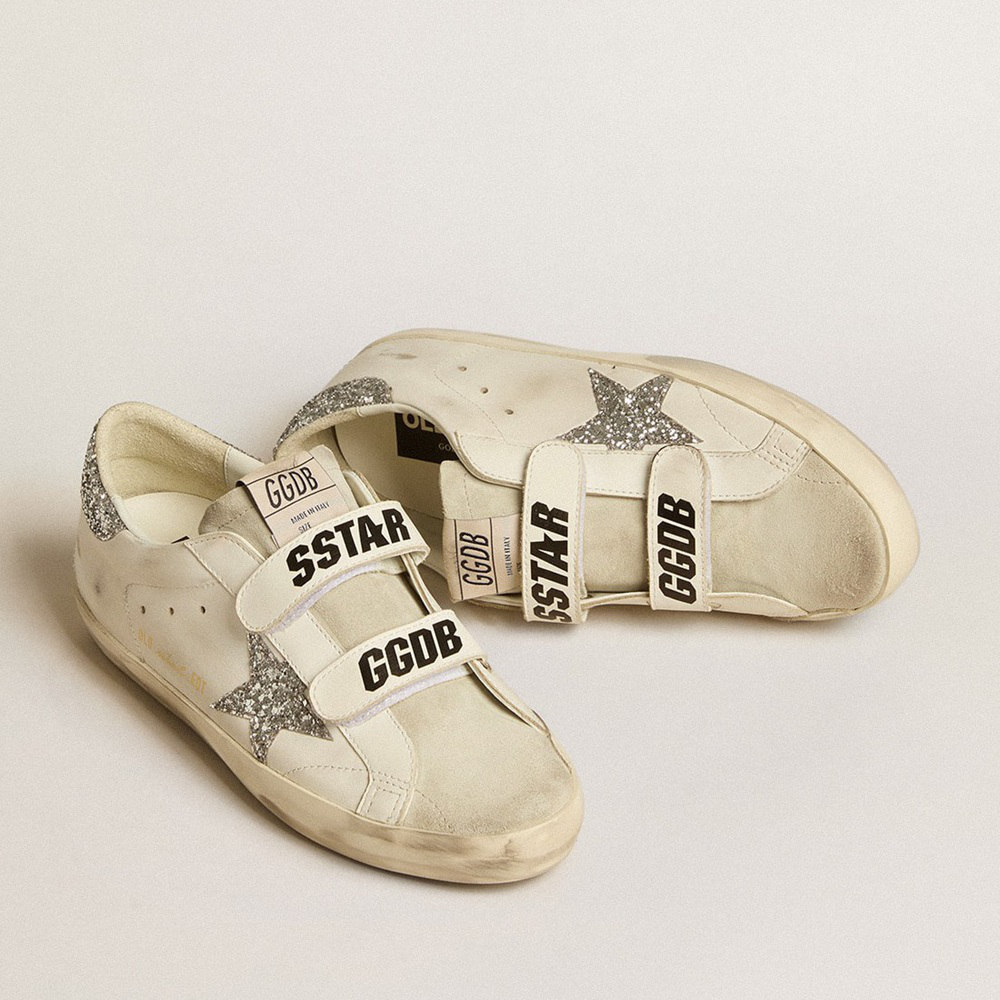 Golden Goose Old School With Silver Glitter Star And Ice-gray Suede Tongue GWF00111.F005122.10273