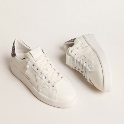 Golden Goose Purestar With White Leather Star And Anthracite Glitter Heel Tab GWF00197.F005918.11867