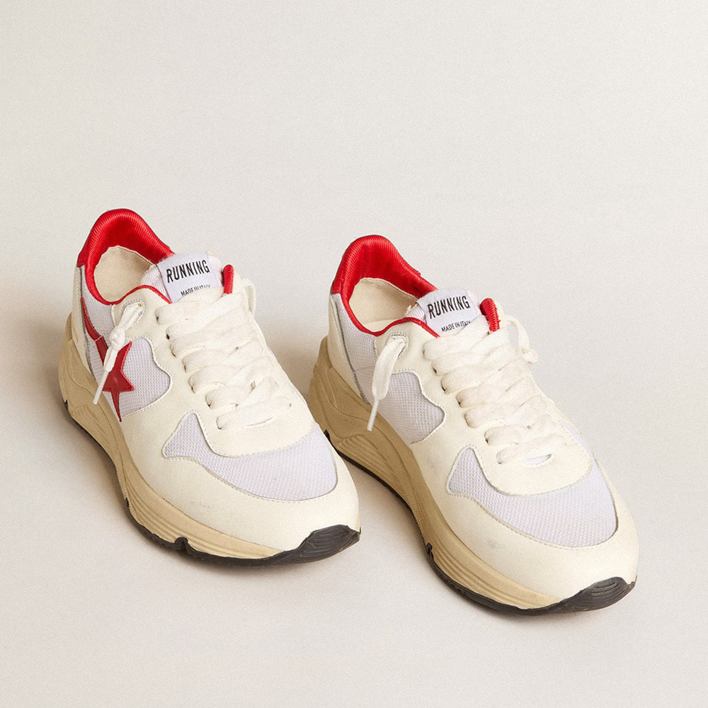 Golden Goose Running Sole LTD In White Nappa And Nylon With A Red Leather Star GWF00126.F006056.10350