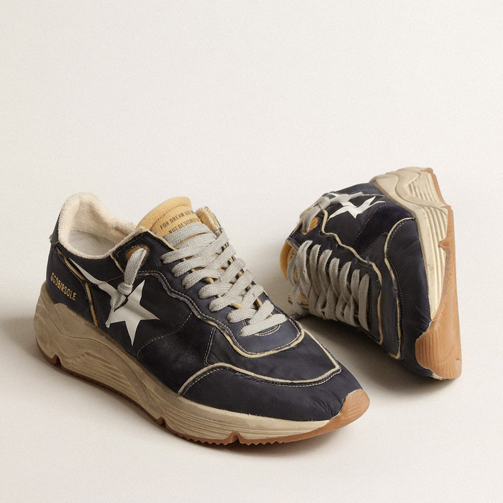 Golden Goose Running Sole In Blue Nylon With White Printed Star GMF00215.F004035.50749