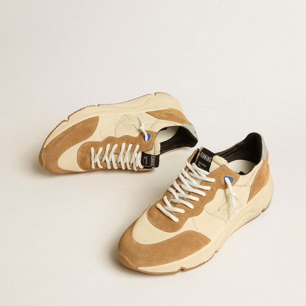 Golden Goose Running Sole In Ivory Nylon And Tobacco Suede GMF00272.F005265.15537