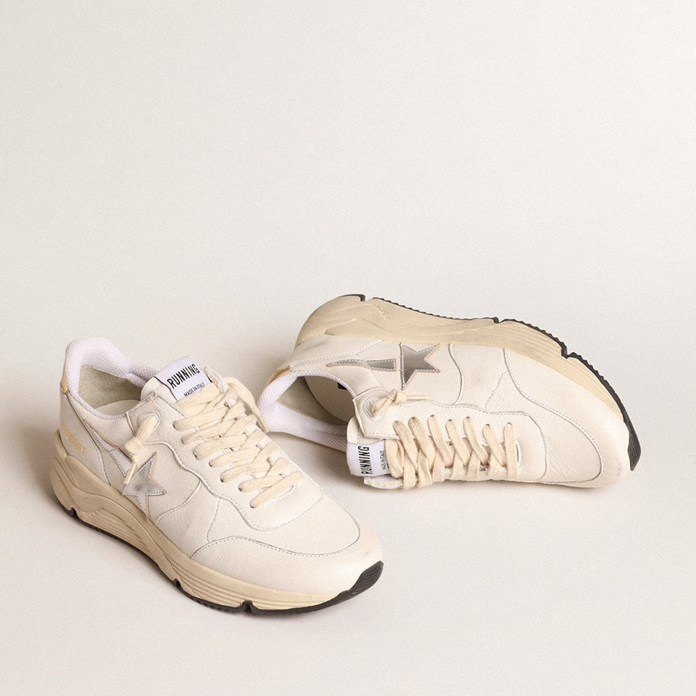 Golden Goose Running Sole In Nappa With Silver Star And Gold Leather Heel Tab GWF00215.F004737.10358