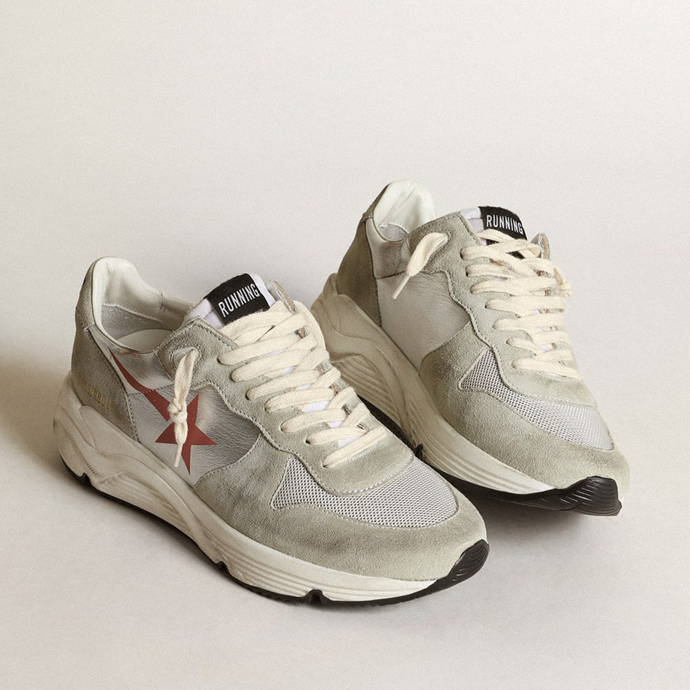 Golden Goose Running Sole In Silver Leather With Ice-gray Inserts GWF00398.F003420.81824