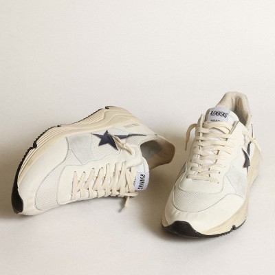 Golden Goose Running Sole In White Mesh And Nappa Leather With A Blue Star GMF00215.F003443.81225