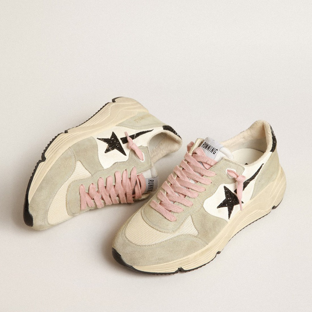 Golden Goose Running Sole With Gray Suede Inserts And Black Glitter Star GWF00215.F004021.70257