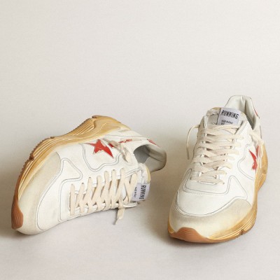 Golden Goose Running Sole With Leather Star And Heel Tab With Red Print GMF00126.F003460.10575