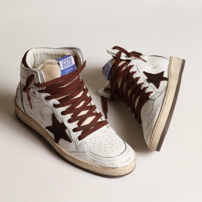 Golden Goose Sky-Star In White Nappa Leather With Chocolate Suede Star GWF00230.F004005.11362