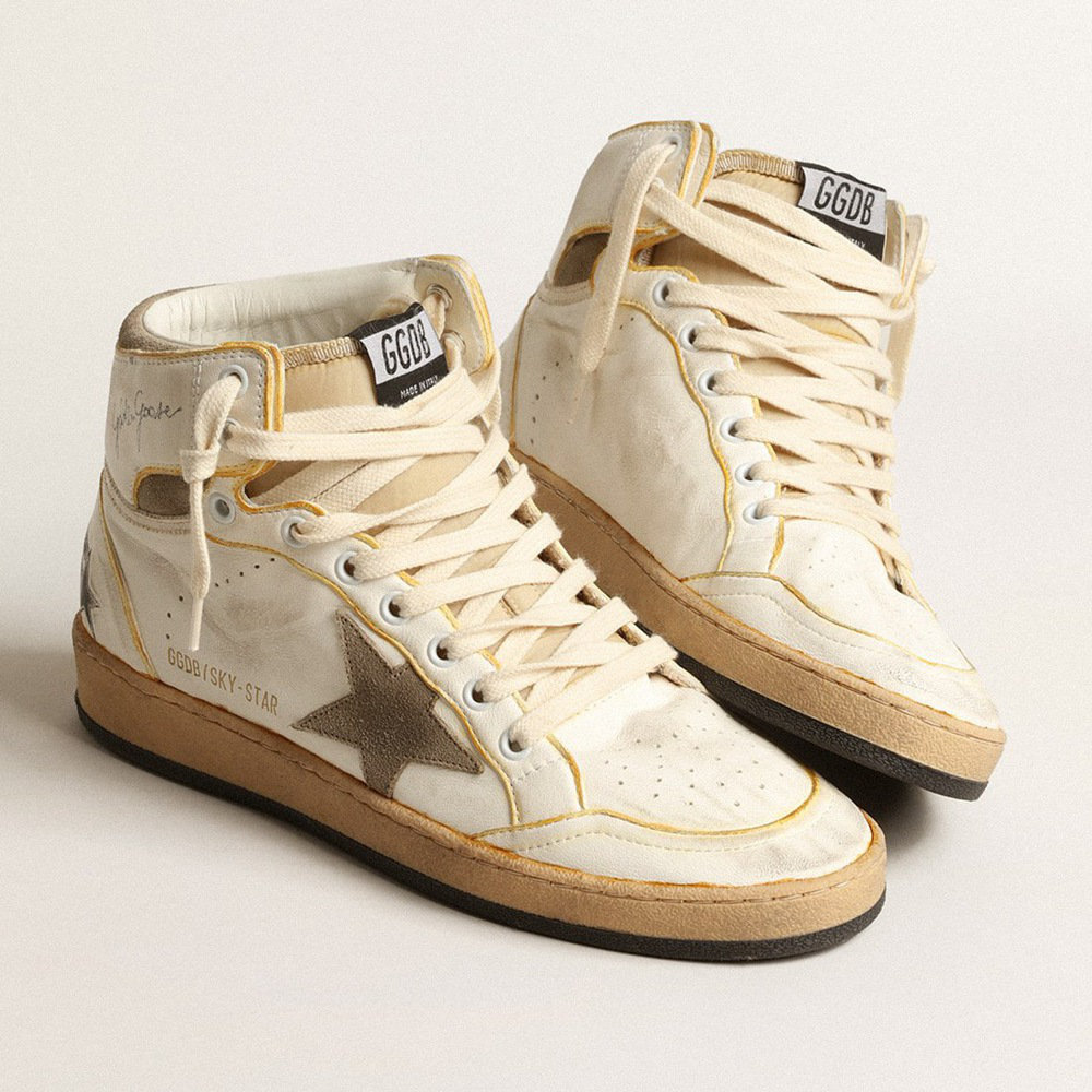 Golden Goose Sky-Star In White Nappa Leather With Dove-gray Suede Star GWF00230.F004089.10961