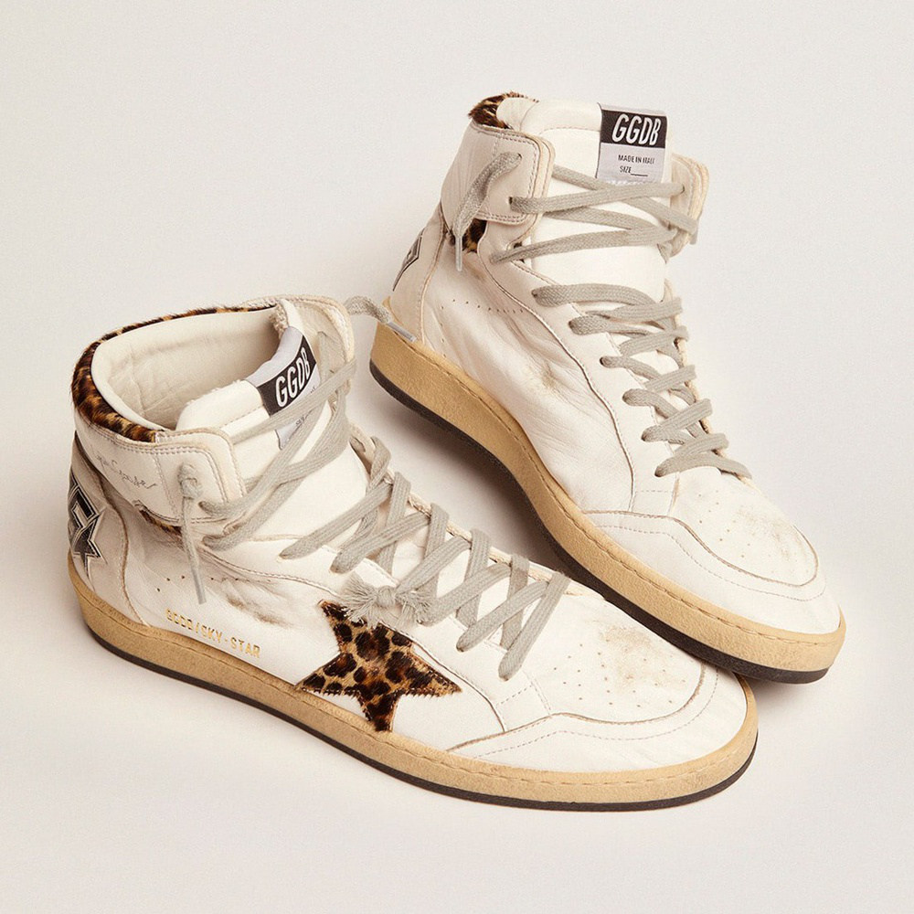 Golden Goose Sky-Star High-top Sneakers In Leopard-print Pony Skin GWF00230.F002193.10805