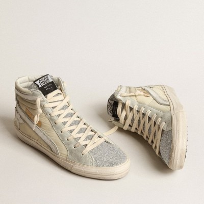 Golden Goose Slide In Ivory Nylon With White Leather Star And Flash GWF00115.F004052.82136