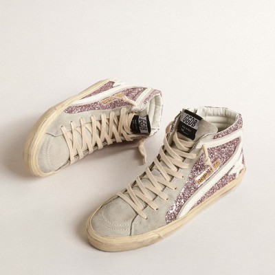 Golden Goose Slide In Lilac Glitter With White Leather Star And Flash GWF00115.F004526.82284