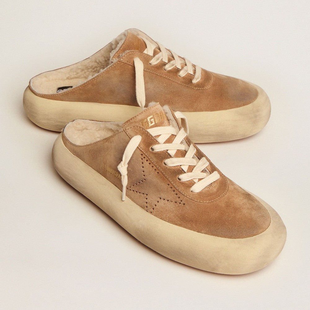 Golden Goose Space-Star Sabot Shoes In Tobacco-colored Suede With Shearling Lining GWF00348.F002997.55353