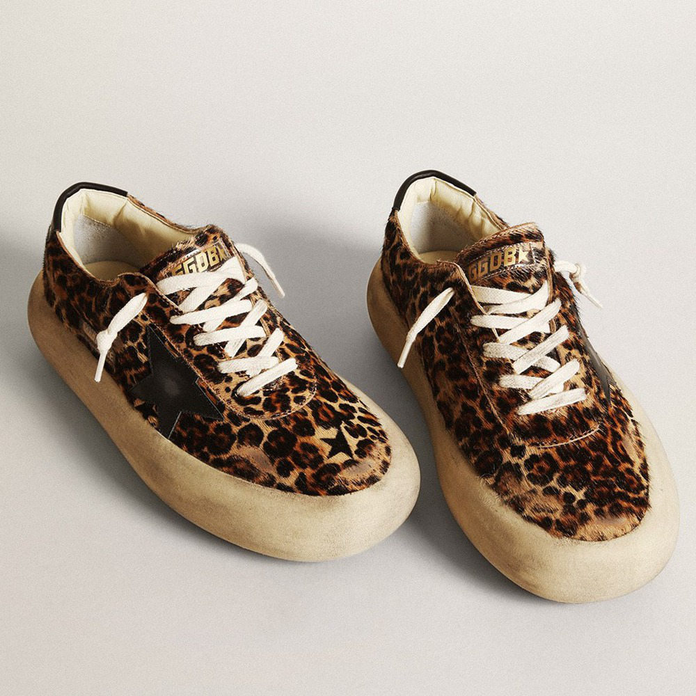 Golden Goose Space-Star In Leopard Print Pony Skin With Black Star GWF00378.F003305.81472