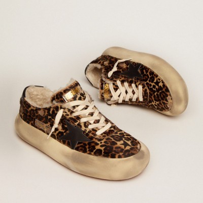 Golden Goose Space-Star Shoes In Animal-print Pony Skin With Shearling Lining GWF00346.F002996.81472