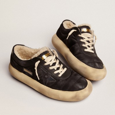 Golden Goose Space-Star Shoes In Quilted Black Nylon With Shearling Lining GWF00347.F003003.90100