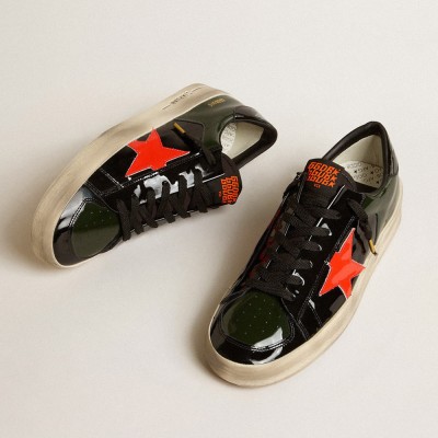 Golden Goose Stardan LAB In Black And Green Patent Leather With Orange Star GWF00304.F005084.82475