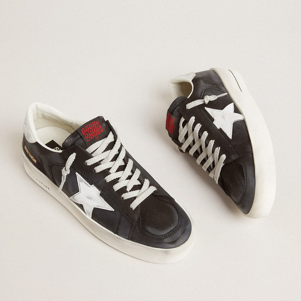 Golden Goose Stardan In Black Nubuck And Mesh With Gray Leather Star And Heel Tab GMF00333.F005233.10283