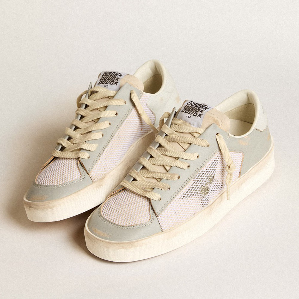 Golden Goose Stardan In Gray Nappa Leather And White Mesh With Gray Leather Star GWF00370.F005978.10973