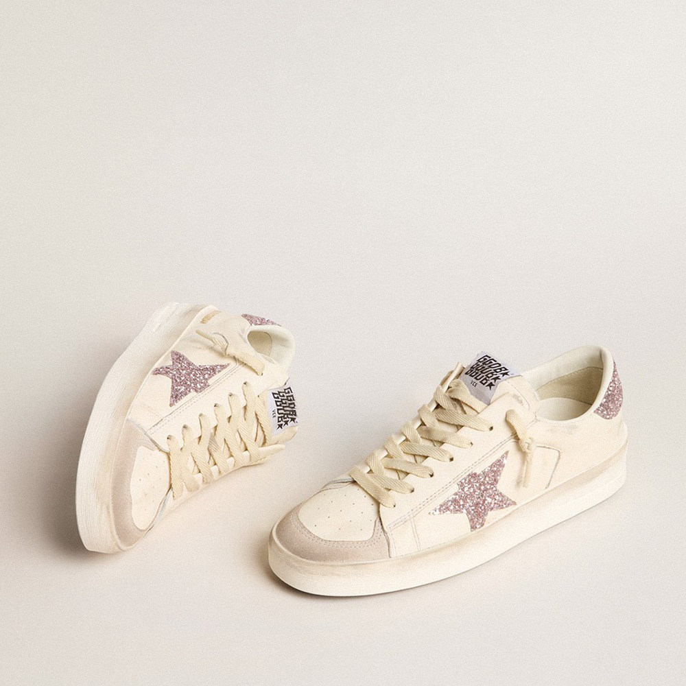 Golden Goose Stardan In Nappa And Suede With Pink Glitter Star And Heel Tab GWF00667.F005976.10310