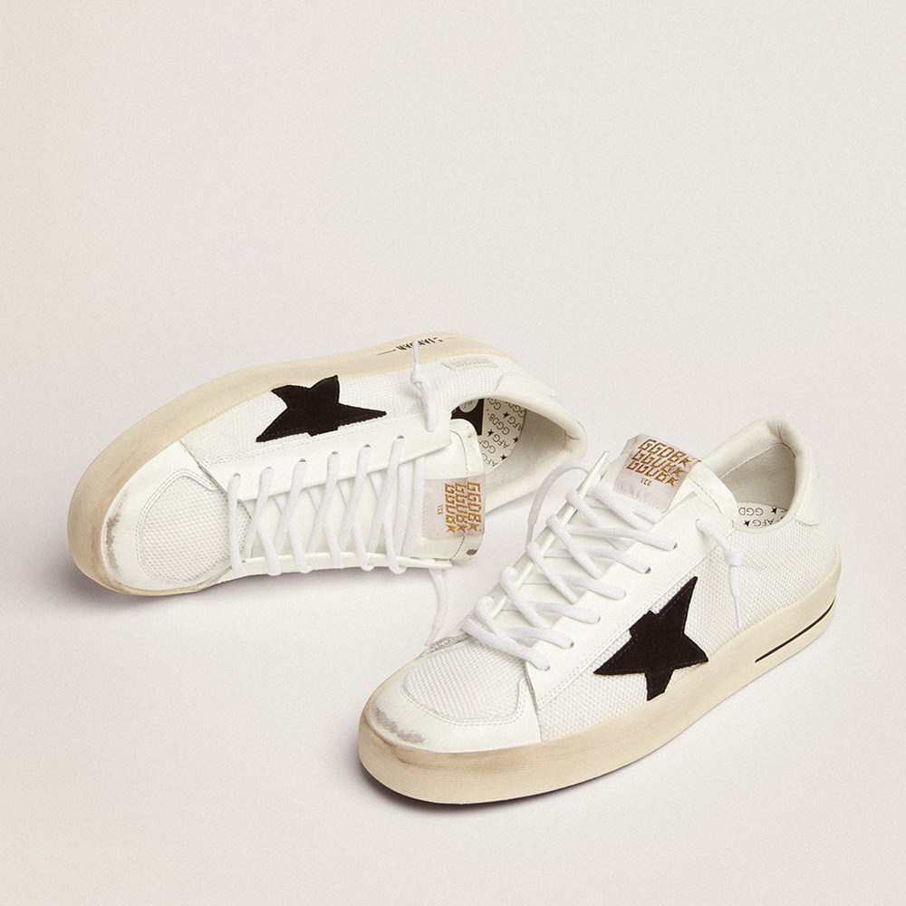 Golden Goose Stardan In White Mesh With Black Suede Star GMF00328.F003028.10283