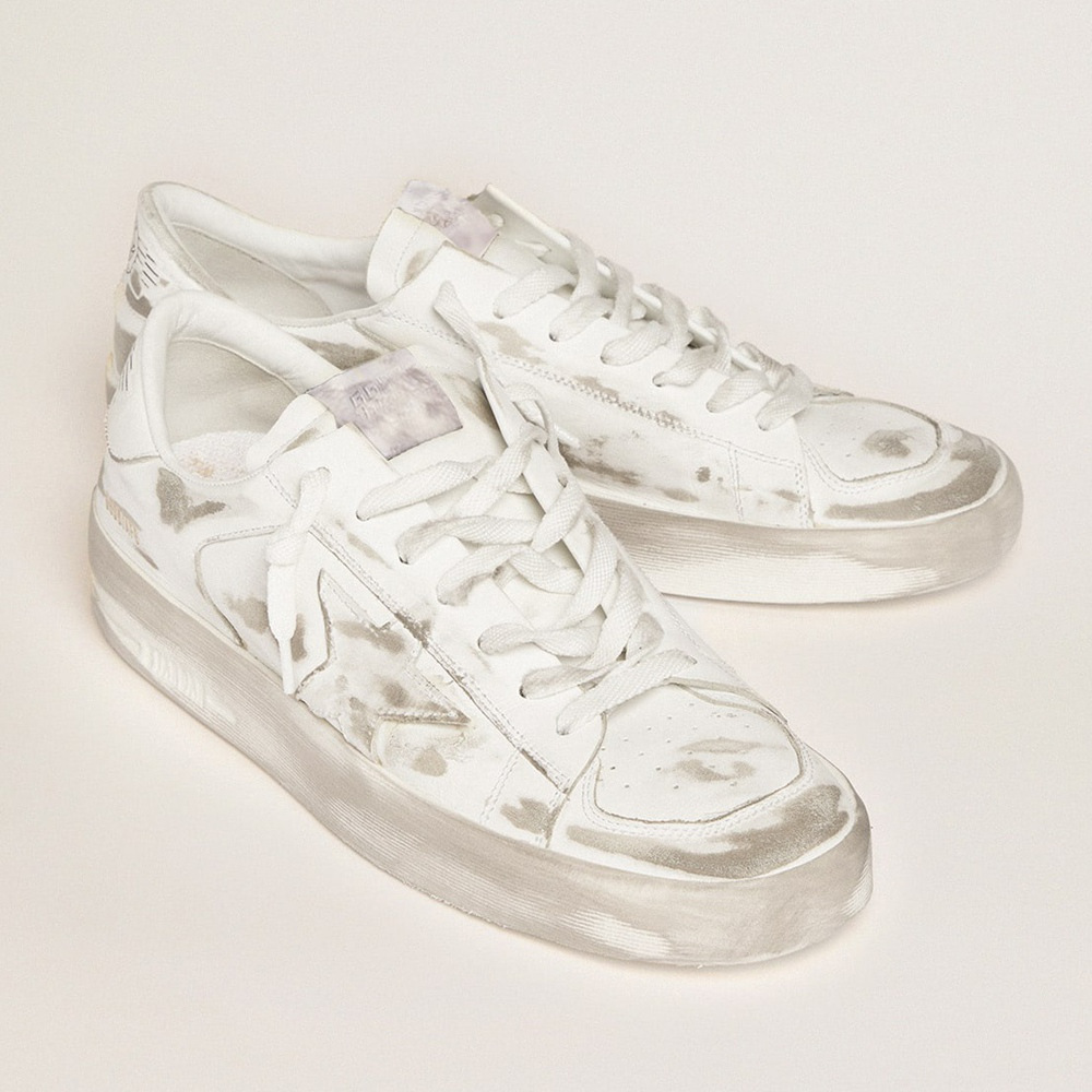 Golden Goose Stardan Sneakers In White Leather With Lived-in Treatment GWF00128.F000568.10100