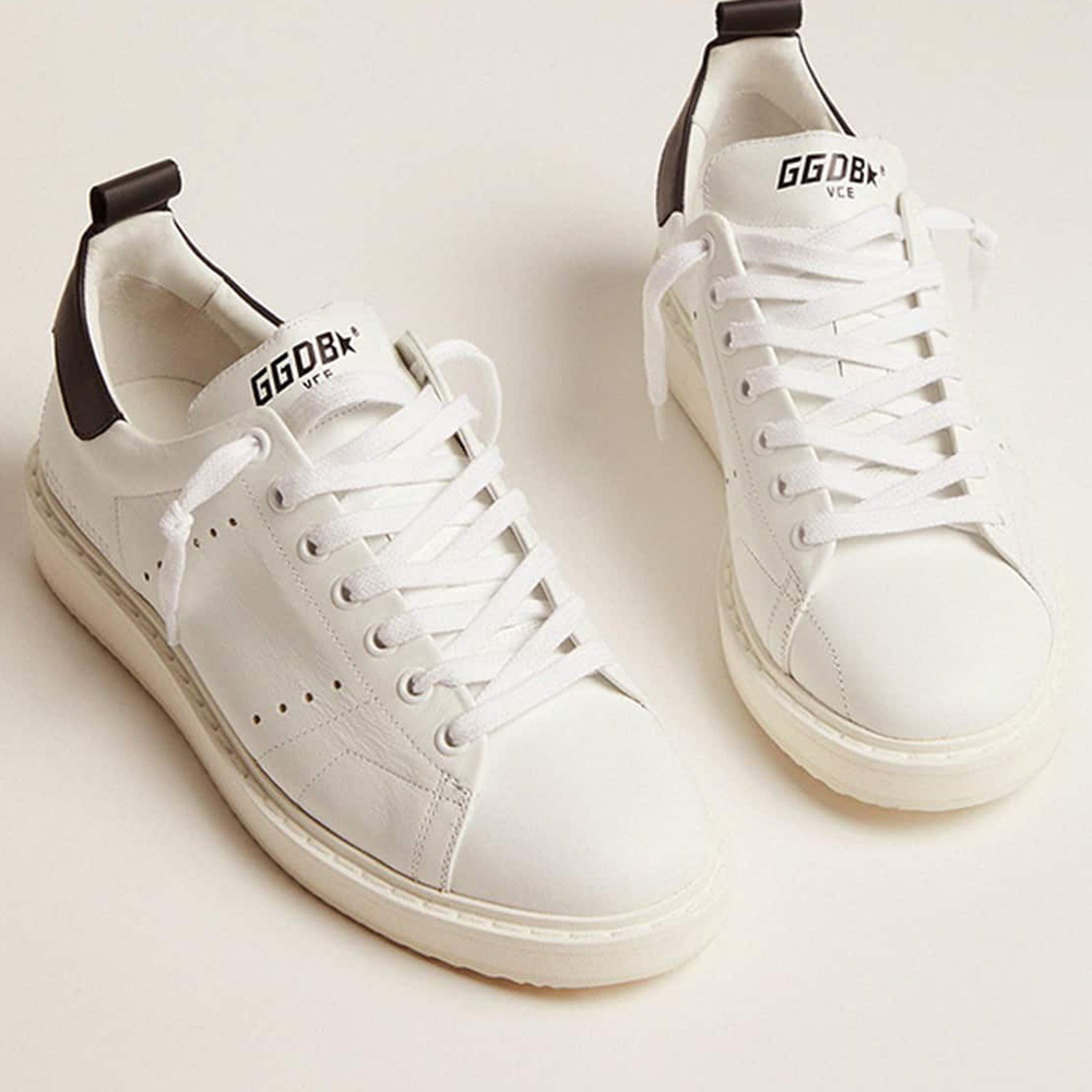 Golden Goose Starter Sneakers In White Leather With Black Leather Heel Tab GMF00127.F000332.80203