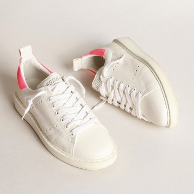 Golden Goose Starter Sneakers In White Nappa Leather With Pink Suede Heel Tab GWF00127.F003738.11322