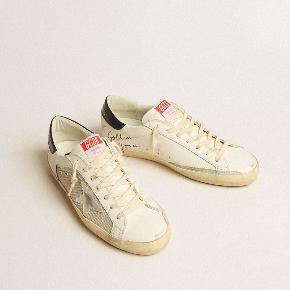 Golden Goose Super-Star LTD In Mesh And Leather With Silver Star And Blue Heel Tab GMF00665.F005180.10735